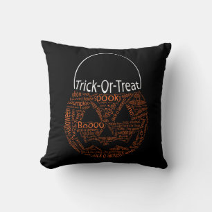 Halloween Pumpkin Typography Orange Black Cushion