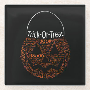 Halloween Pumpkin Typography Orange Black Glass Coaster