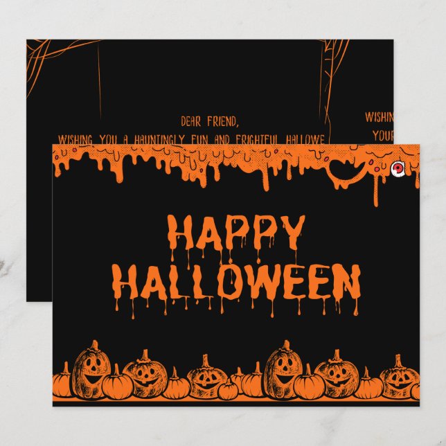 Halloween Pumpkin Typography Quote Flat Greeting Card (Front/Back)