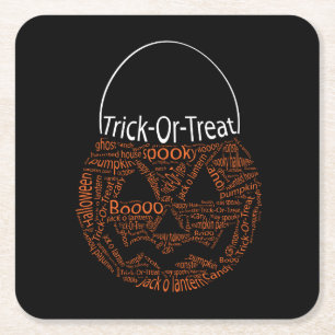 Halloween Pumpkin Typography Spooky Orange Square Paper Coaster