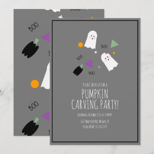 Halloween Pumpkin Very Cute Ghost Confetti Invitation