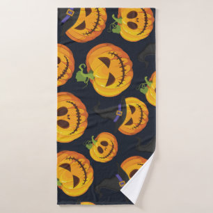 Halloween Pumpkin: Vintage Witch Pattern Bath Towel