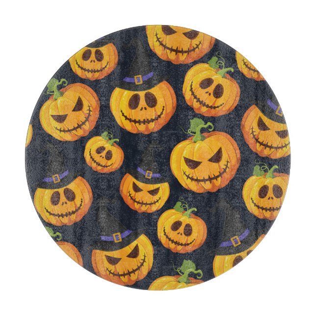Halloween Pumpkin: Vintage Witch Pattern Cutting Board (Front)