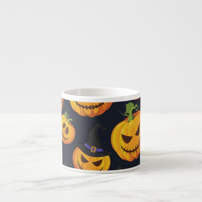 Halloween Pumpkin: Vintage Witch Pattern Espresso Cup (Front)