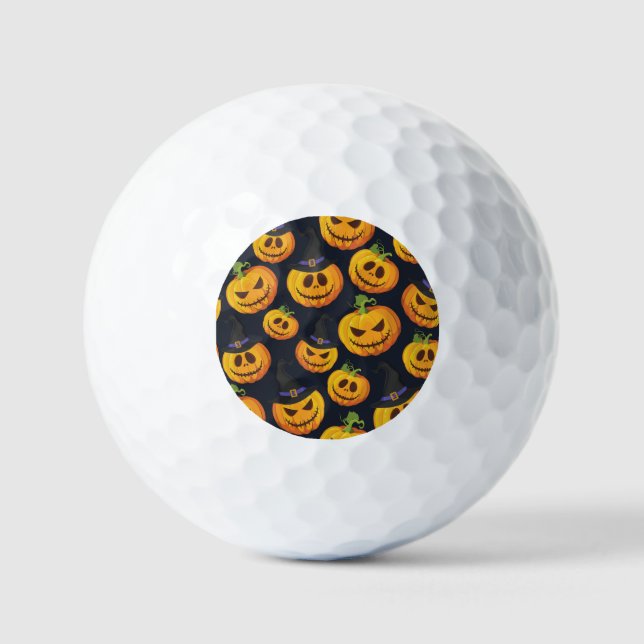 Halloween Pumpkin: Vintage Witch Pattern Golf Balls (Front)