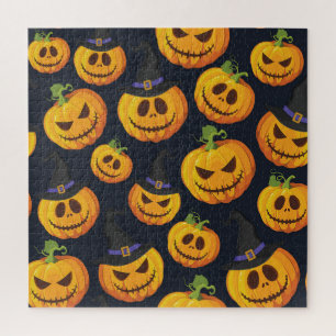Halloween Pumpkin: Vintage Witch Pattern Jigsaw Puzzle
