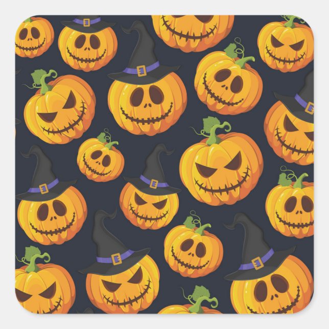 Halloween Pumpkin: Vintage Witch Pattern Square Sticker (Front)