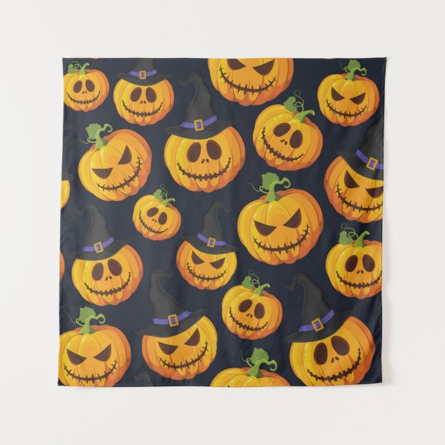 Halloween Pumpkin: Vintage Witch Pattern Tapestry (Front)