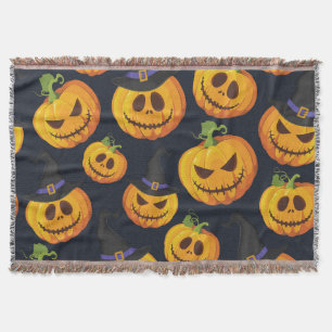 Halloween Pumpkin: Vintage Witch Pattern Throw Blanket
