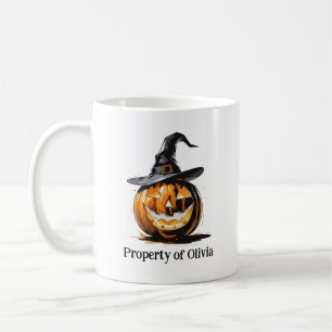 Halloween Pumpkin Wearing A Witch Hat Coffee Mug