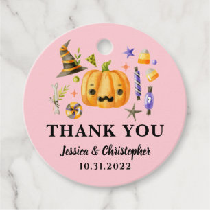 Halloween Pumpkin Wedding Pink Thank You Favour Tags