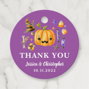Halloween Pumpkin Wedding Purple Thank You Favour Tags