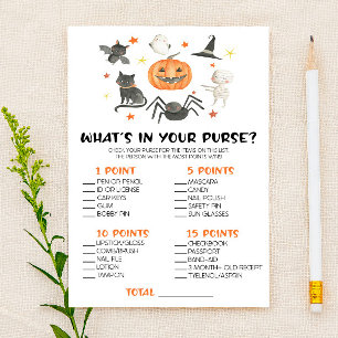 Halloween Pumpkin What's In Purse Baby Shower Game Stationery