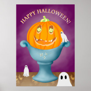 Halloween Pumpkin whimsical and spooky Poster