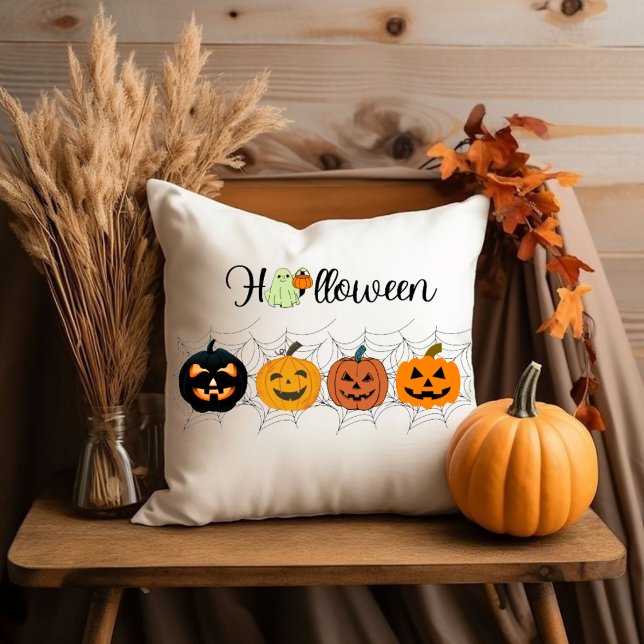halloween pumpkin, white, Halloween gift Cushion (Pillow Halloween)