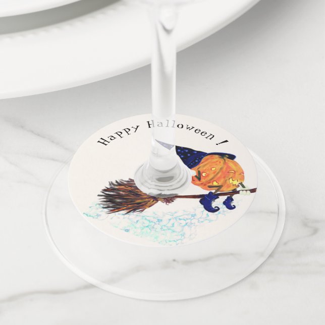 Halloween Pumpkin Wine Glass Tags (Close Up)