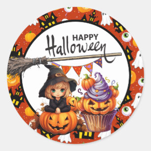 Halloween Pumpkin Witch Classic Round Sticker