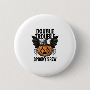 Halloween Pumpkin Witch Double Trouble Vintage Des 6 Cm Round Badge