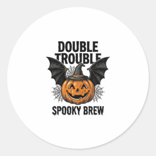 Halloween Pumpkin Witch Double Trouble Vintage Des Classic Round Sticker