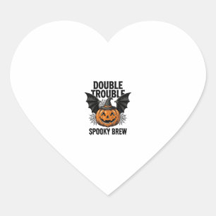 Halloween Pumpkin Witch Double Trouble Vintage Des Heart Sticker