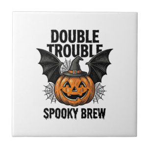 Halloween Pumpkin Witch Double Trouble Vintage Des Tile