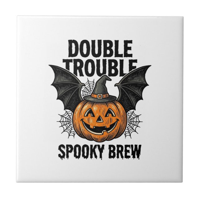 Halloween Pumpkin Witch Double Trouble Vintage Des Tile (Front)