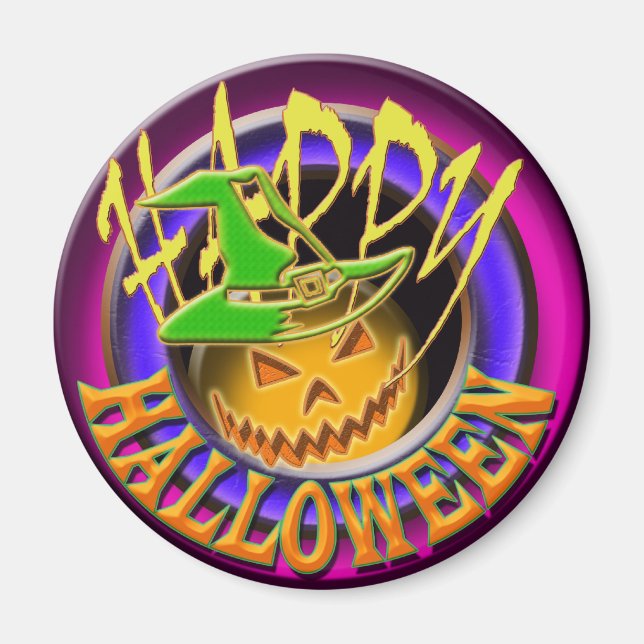 Halloween pumpkin witch face pink purple magnet (Front)