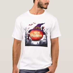 Halloween-Pumpkin, Witch Hat and Black Cats T-Shirt