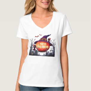 Halloween –Pumpkin, Witch Hat and Black Cats T-Shirt