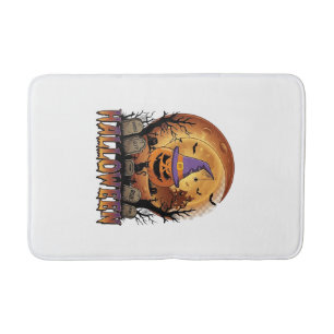 Halloween Pumpkin Witch Hat Black Cat Full Moon_1 Bath Mat