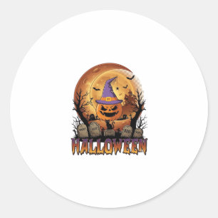 Halloween Pumpkin Witch Hat Black Cat Full Moon_1 Classic Round Sticker