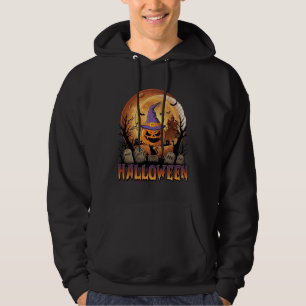 Halloween Pumpkin Witch Hat Black Cat Full Moon_1 Hoodie