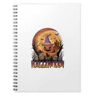Halloween Pumpkin Witch Hat Black Cat Full Moon_1 Notebook
