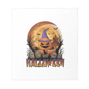 Halloween Pumpkin Witch Hat Black Cat Full Moon_1 Notepad