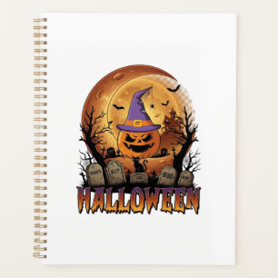 Halloween Pumpkin Witch Hat Black Cat Full Moon_1 Planner