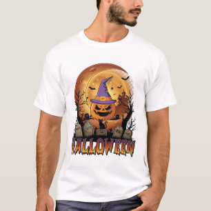 Halloween Pumpkin Witch Hat Black Cat Full Moon_1 T-Shirt