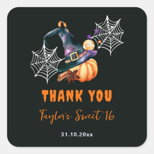 Halloween Pumpkin Witch Hat Ghosts Cute Sweet 16 Square Sticker