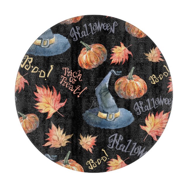 Halloween Pumpkin Witch Hat Pattern Cutting Board (Front)