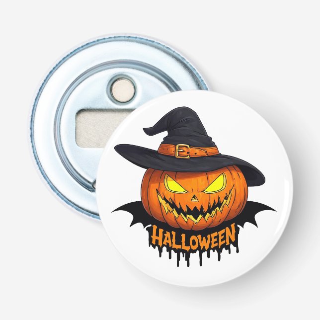 Halloween Pumpkin Witch Hat Spooky Face 🎃 Bottle Opener (Front)