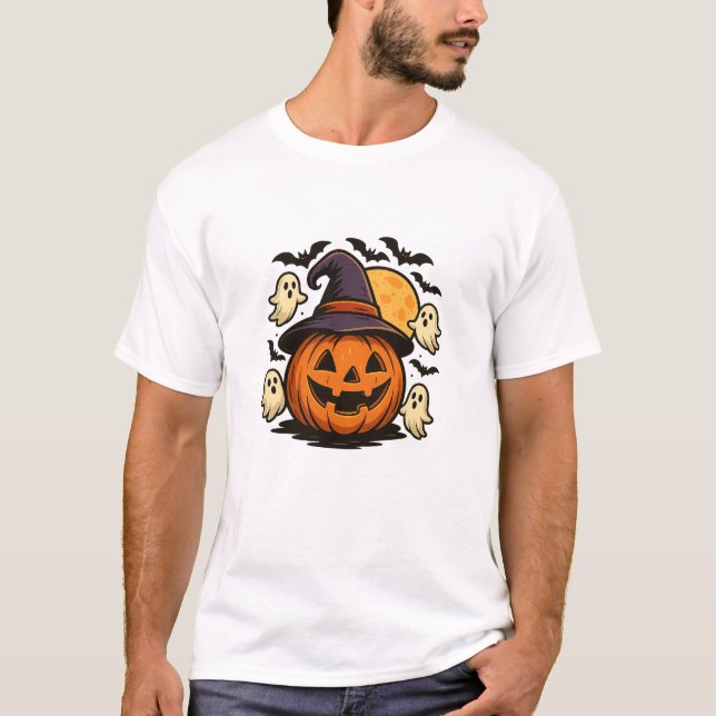 Halloween Pumpkin Witch Hat T-Shirt 🎃 (Front)