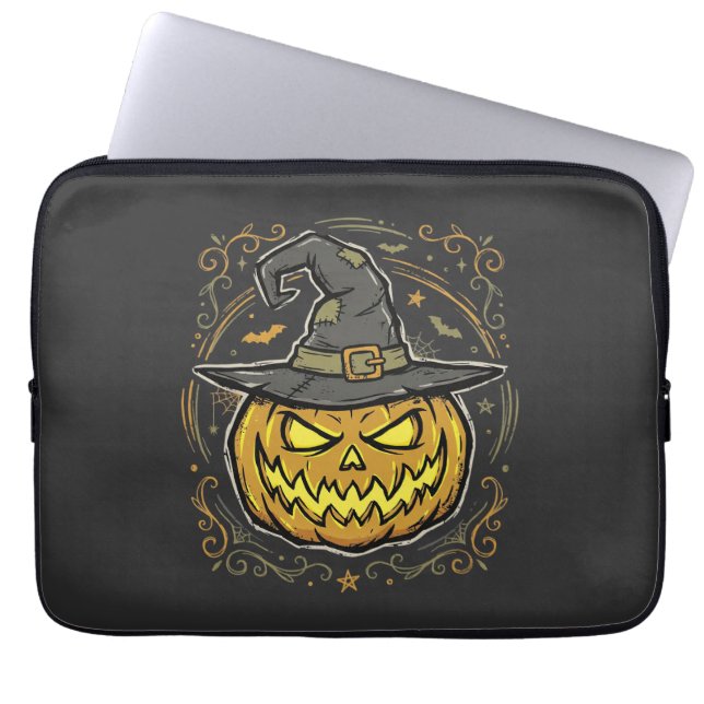 Halloween Pumpkin Witch Hat Vector Design Laptop Sleeve (Front)