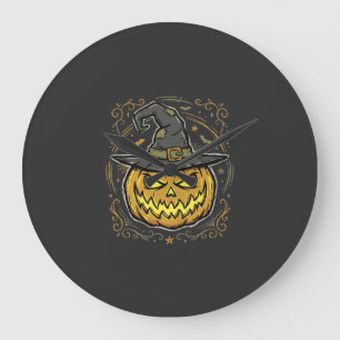 Halloween Pumpkin Witch Hat Vector Design Large Clock