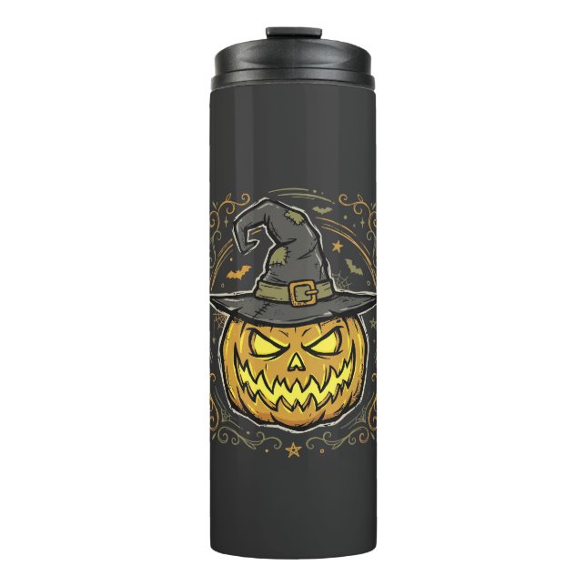 Halloween Pumpkin Witch Hat Vector Design Thermal Tumbler (Front)