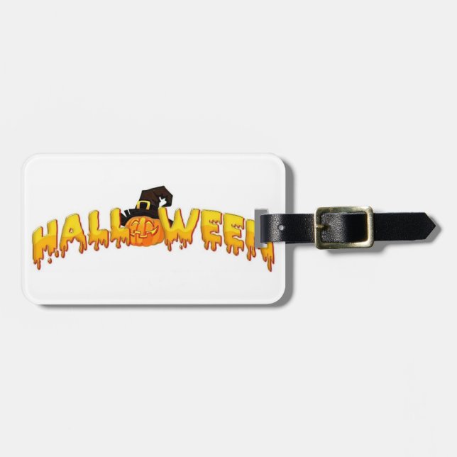 Halloween pumpkin witch luggage tag (Front Horizontal)