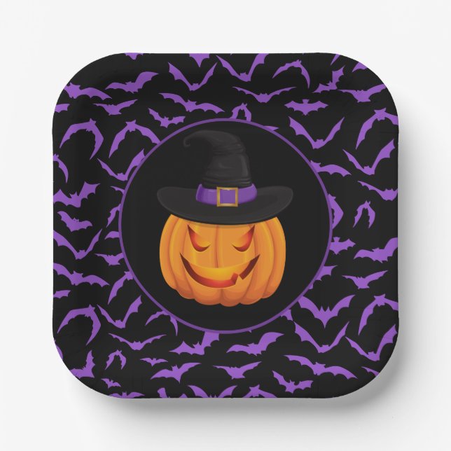 Halloween Pumpkin Witch Paper Plate (Front)