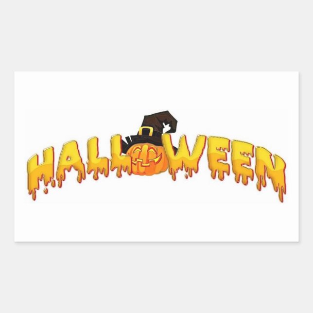 Halloween pumpkin witch rectangular sticker (Front)