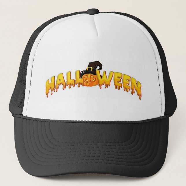 Halloween pumpkin witch trucker hat (Front)