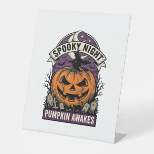 Halloween Pumpkin Witch Vintage Spooky Night Shirt Pedestal Sign