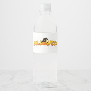 Halloween pumpkin witch water bottle label
