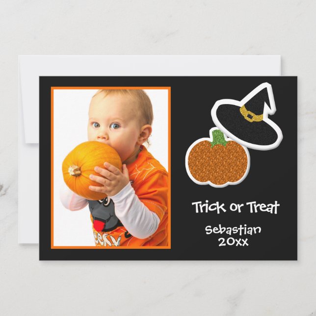Halloween Pumpkin & Witches Hat Photo Frame- Card (Front)